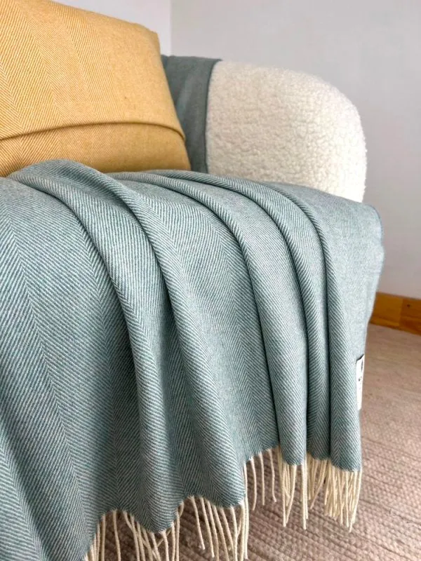 Merino Lambswool Throw - Topaz Herringbone - McNutt of Donegal
