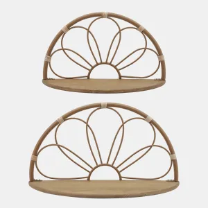 Metal, S/2 11/13" Arched Flower Wall Shelves,brown