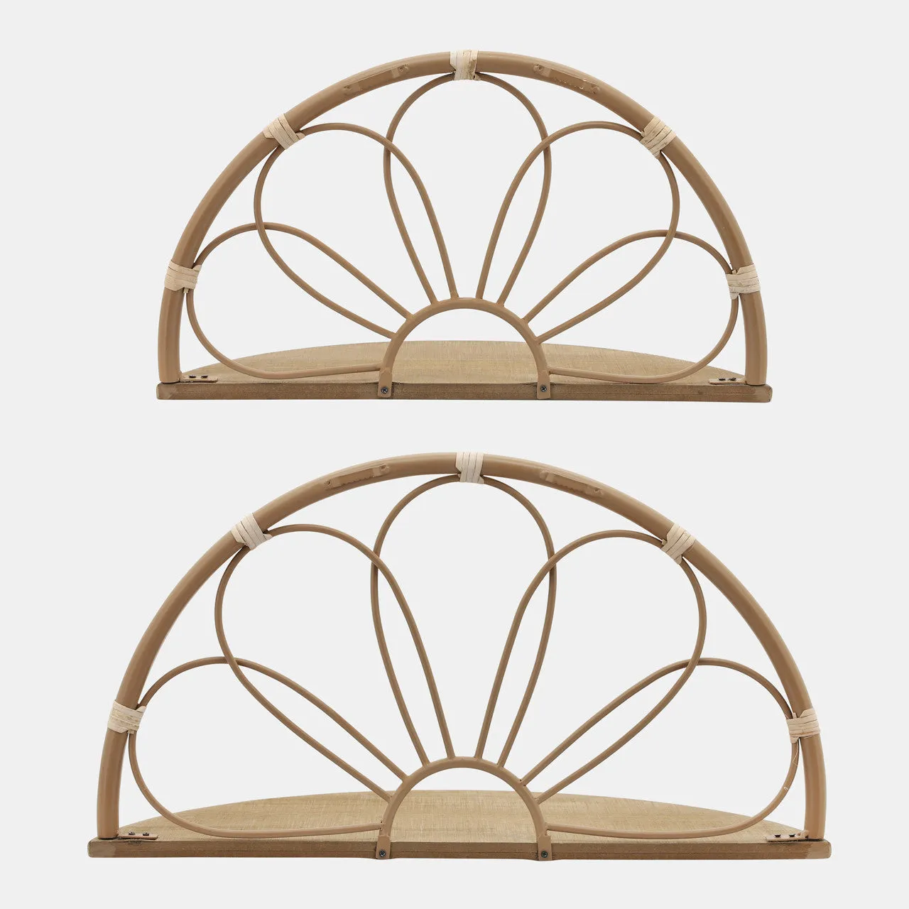 Metal, S/2 11/13" Arched Flower Wall Shelves,brown