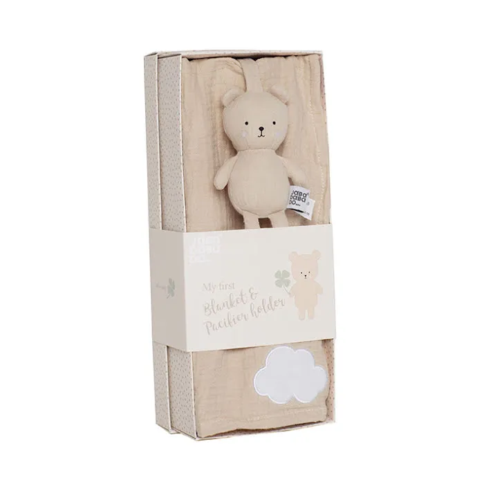 My First Blanket and Teddy Pacifier' Biscuit Coloured Gift Set