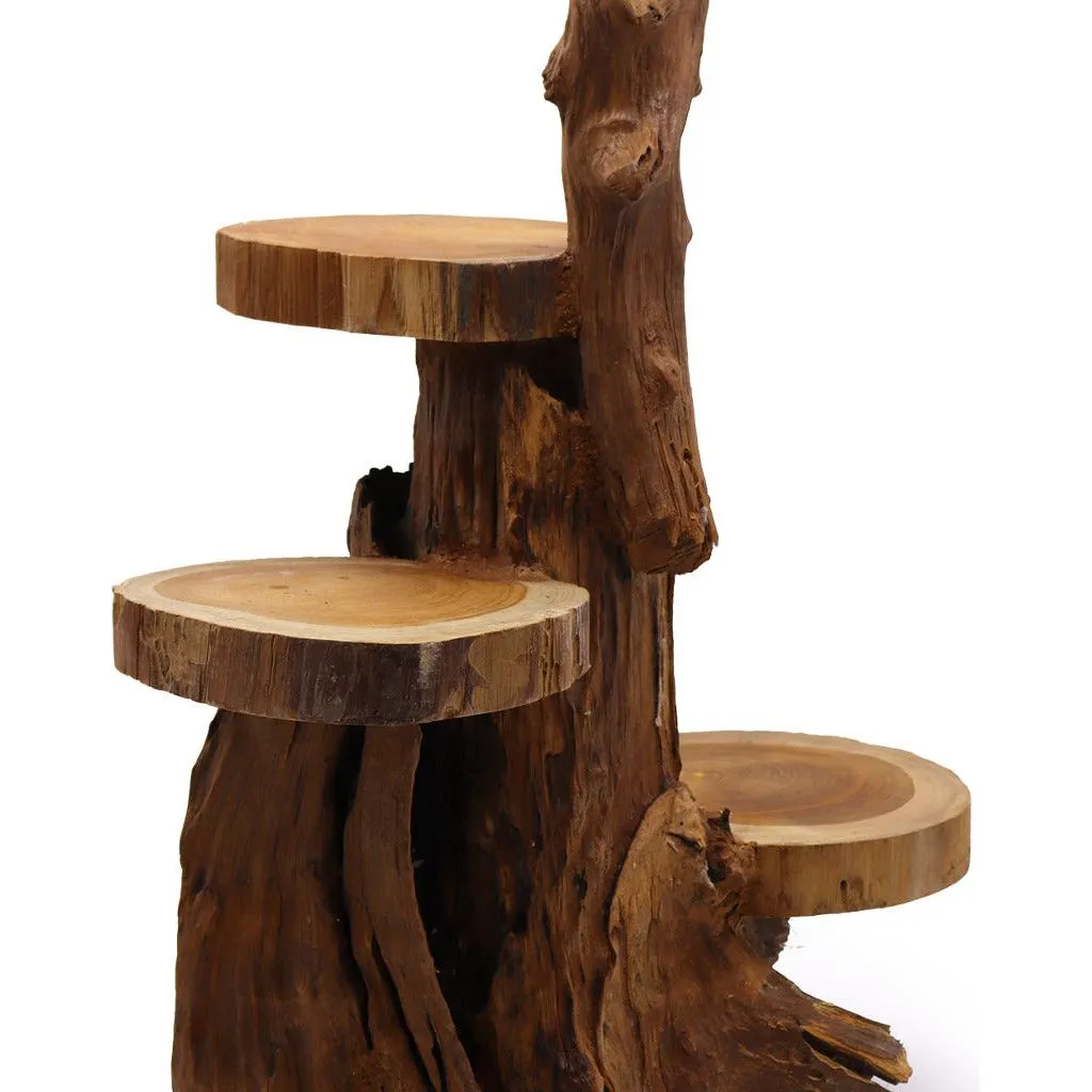 Natural Wooden Display Unit Shelves - Teak Wood - 4 Shelf Display 75cm