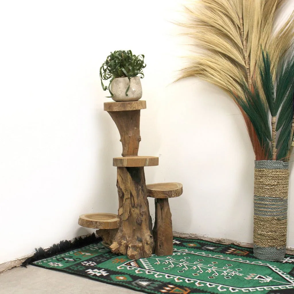 Natural Wooden Display Unit Shelves - Teak Wood - 4 Shelf Display 75cm