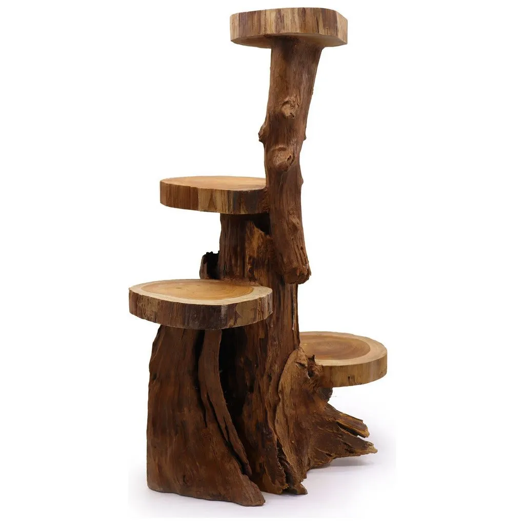 Natural Wooden Display Unit Shelves - Teak Wood - 4 Shelf Display 75cm