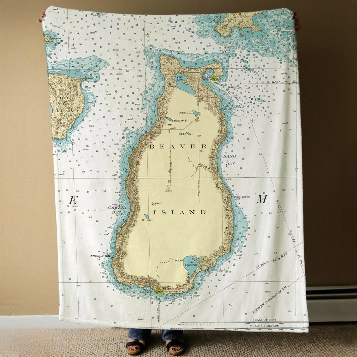 Nautical Chart Blankets, Michigan Coastal Maps