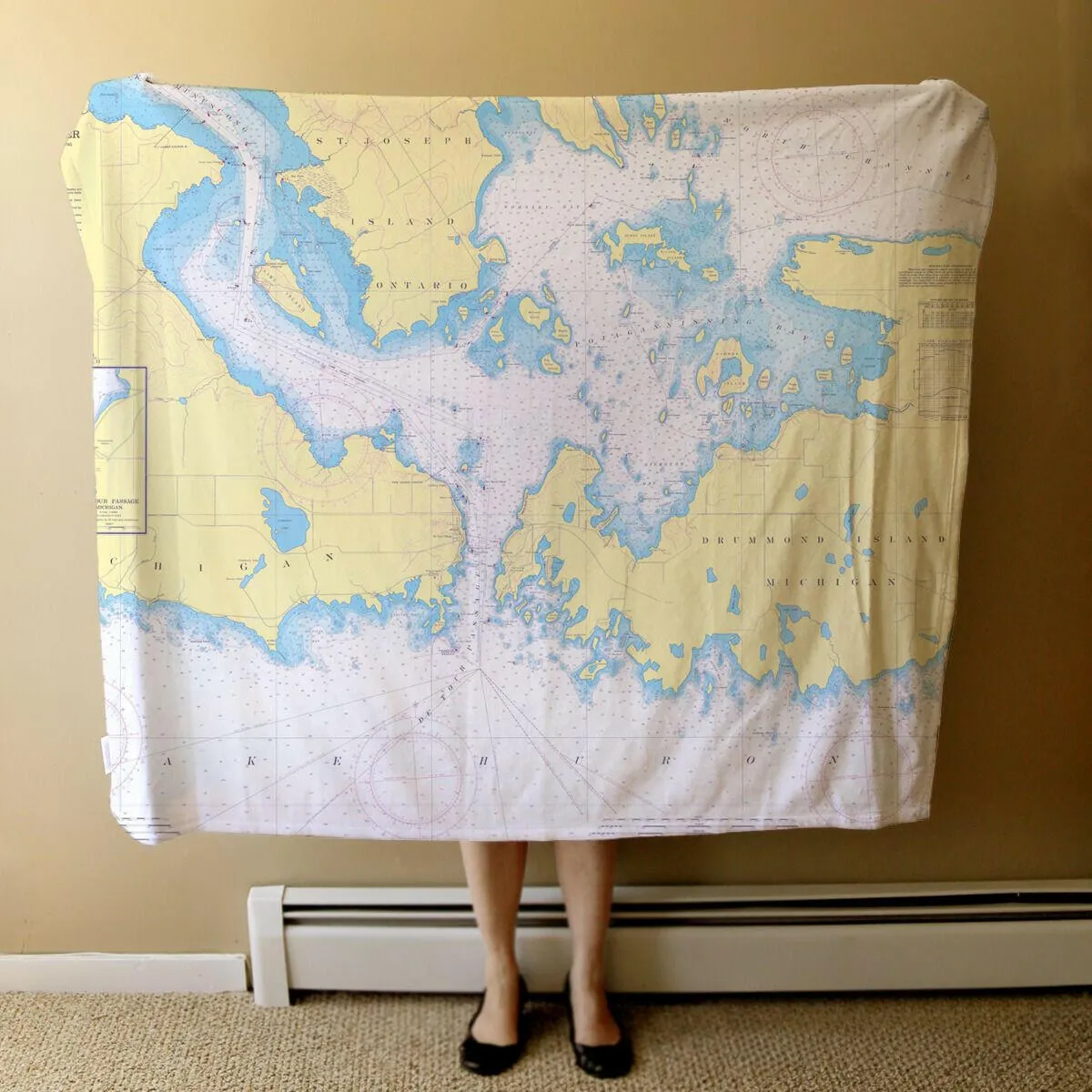 Nautical Chart Blankets, Michigan Coastal Maps