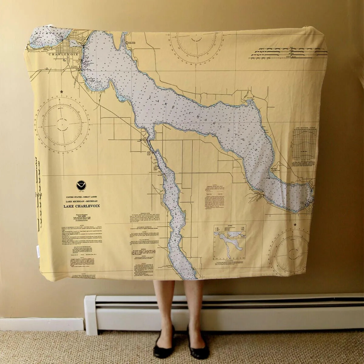 Nautical Chart Blankets, Michigan Coastal Maps