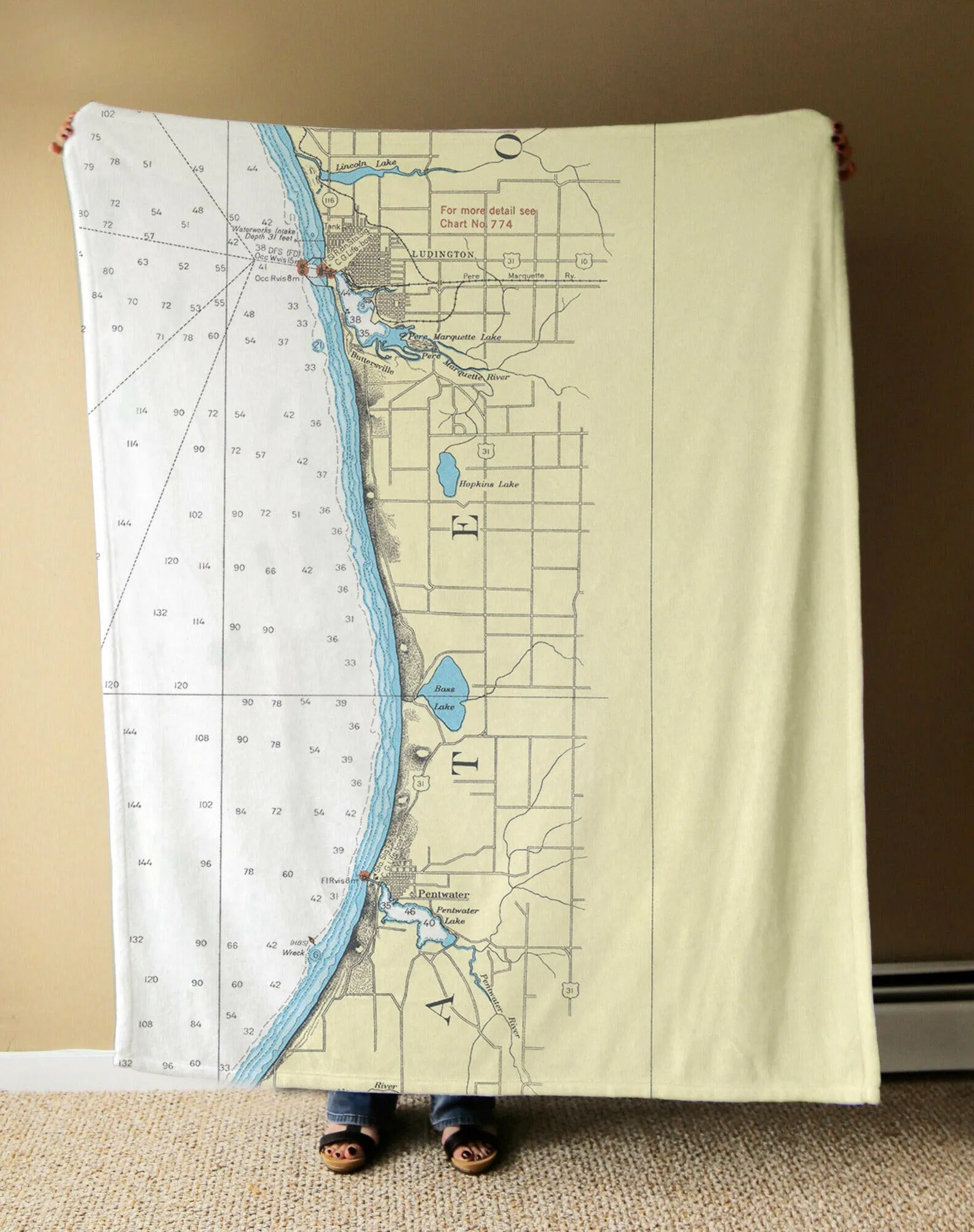 Nautical Chart Blankets, Michigan Coastal Maps