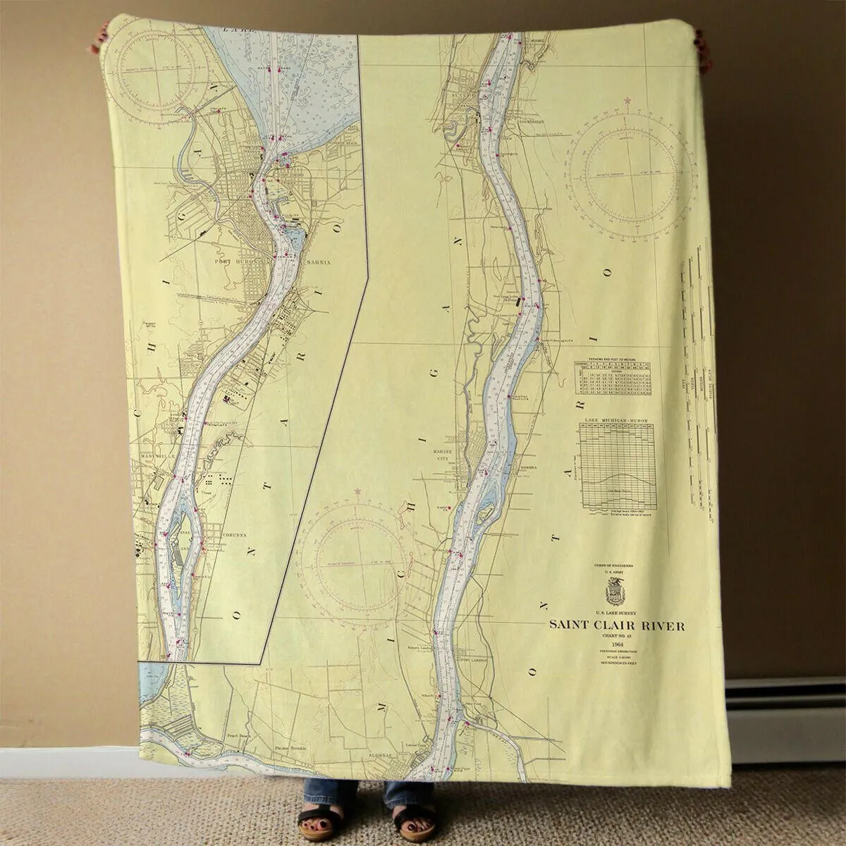 Nautical Chart Blankets, Michigan Coastal Maps