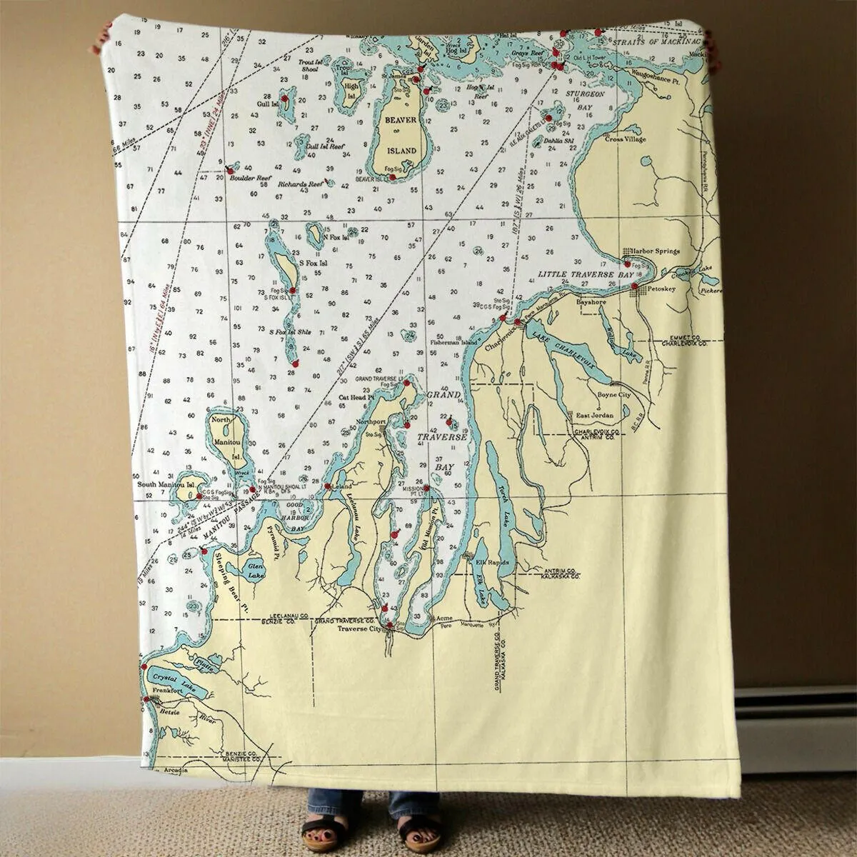 Nautical Chart Blankets, Michigan Coastal Maps