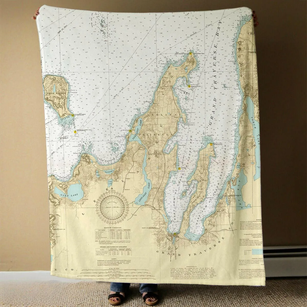 Nautical Chart Blankets, Michigan Coastal Maps