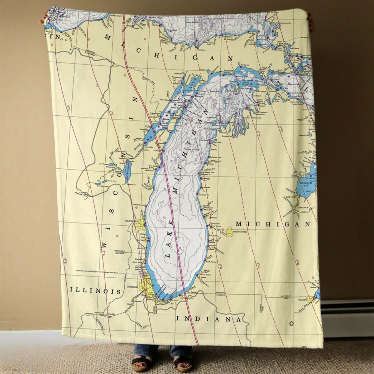 Nautical Chart Blankets, Michigan Coastal Maps
