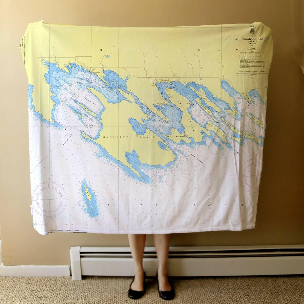 Nautical Chart Blankets, Michigan Coastal Maps