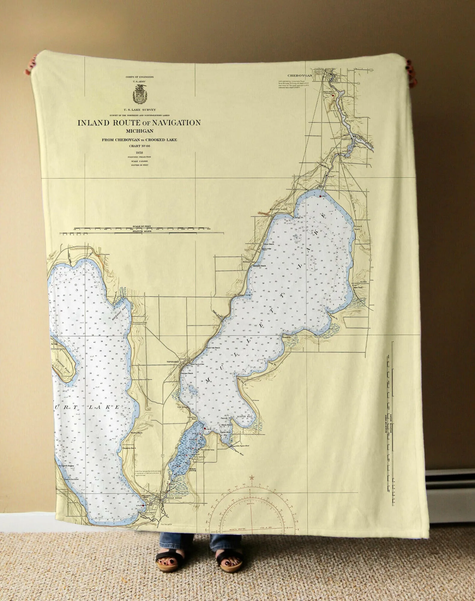 Nautical Chart Blankets, Michigan Coastal Maps
