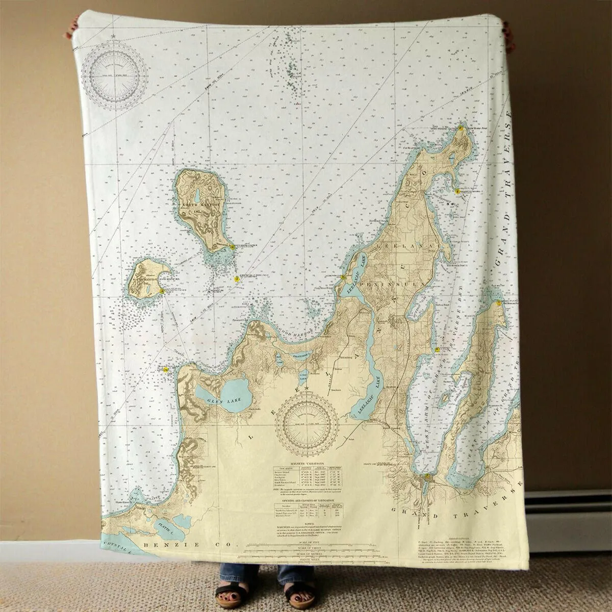 Nautical Chart Blankets, Michigan Coastal Maps