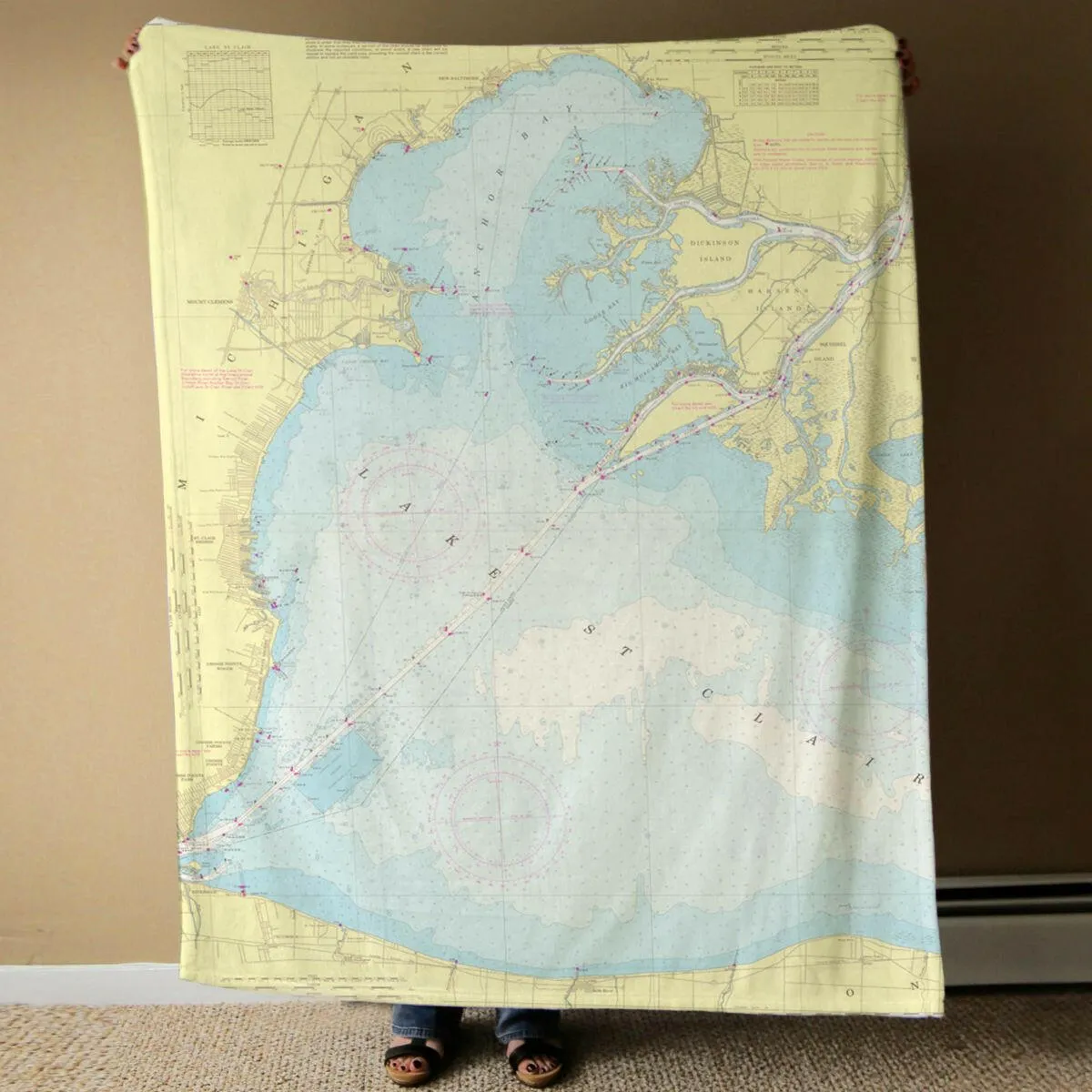 Nautical Chart Blankets, Michigan Coastal Maps