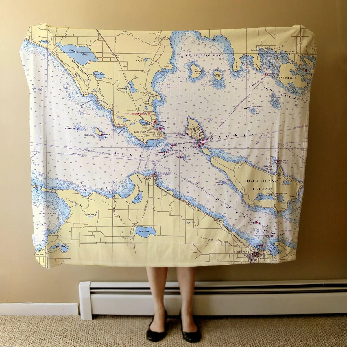 Nautical Chart Blankets, Michigan Coastal Maps