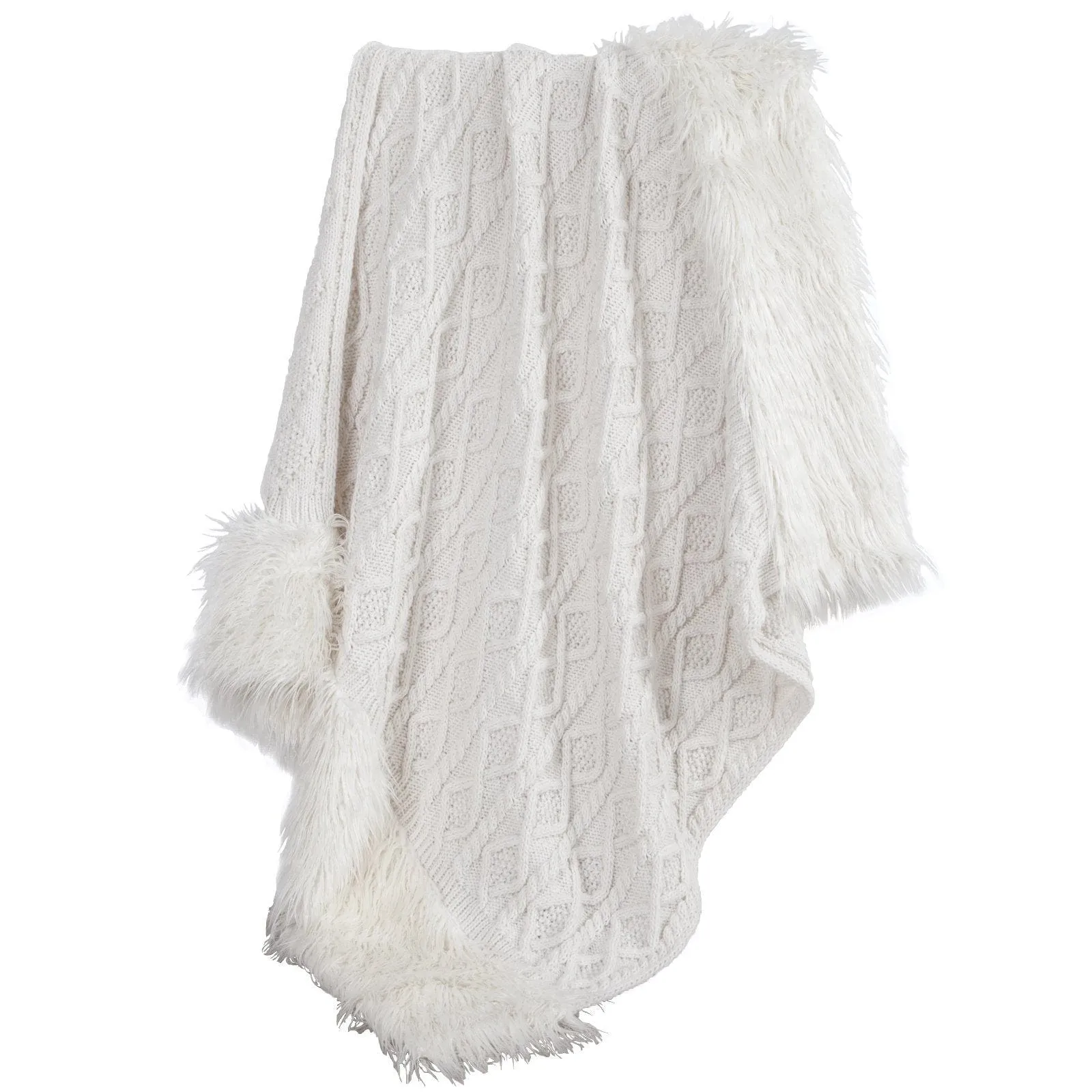 Nordic Cable Knit & Mongolian Fur Throw Blanket