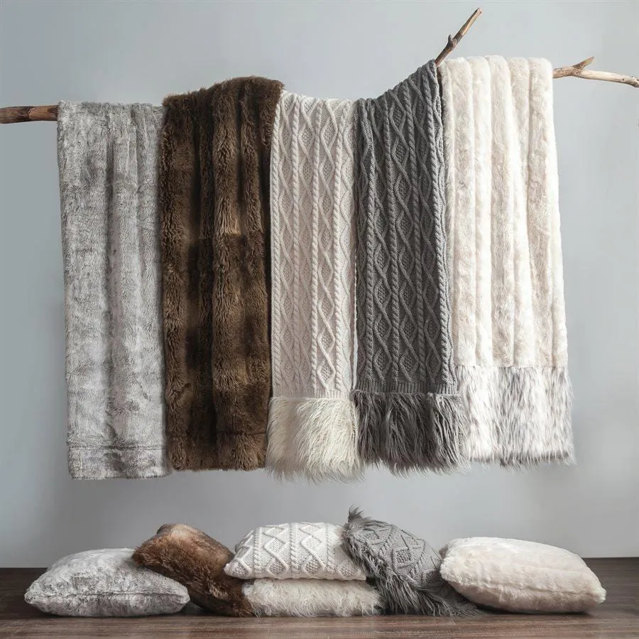 Nordic Cable Knit & Mongolian Fur Throw Blanket
