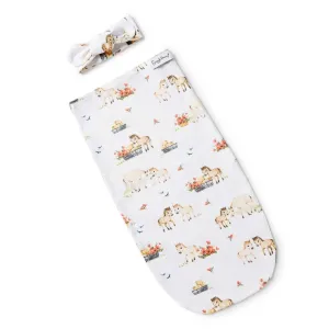 Organic Snuggle Swaddle & Topknot Set, Pony Pals