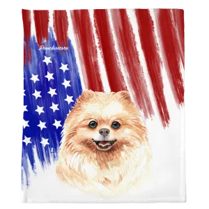Patriotic Pomeranian Blanket | American dog in Watercolors