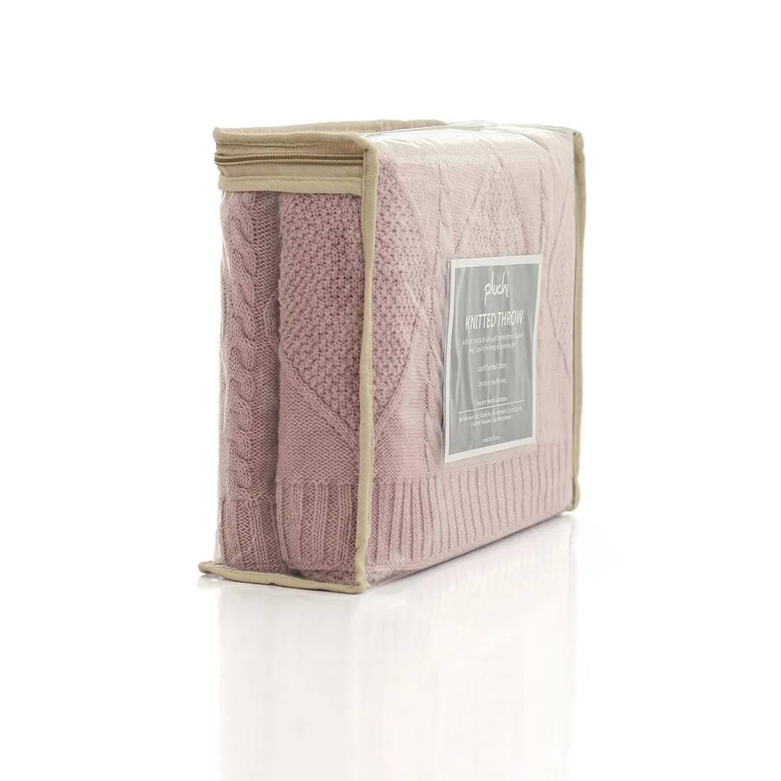 Pluchi Cable Moss Cotton Knitted All Season AC Throw Blanket (125cm X 150cm) (Dull Rose)