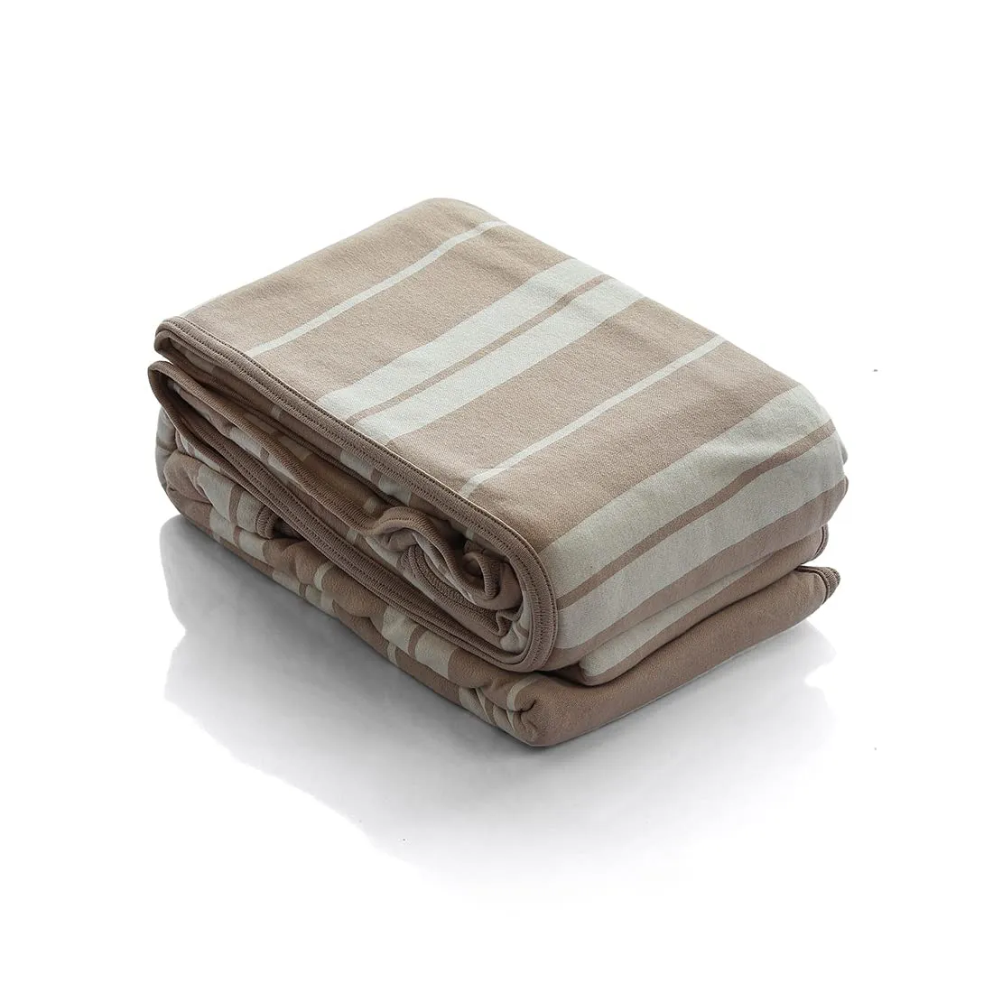 Pluchi Wide Stripe Cotton Knitted Double Bed AC Blankets/Dohar in Natural & Linen Color (229cm x 254cm)