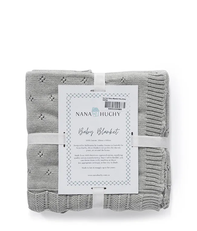 Pointelle Frill Baby Blanket-Sky Grey