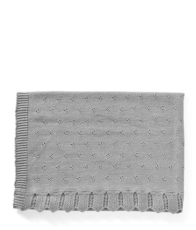 Pointelle Frill Baby Blanket-Sky Grey