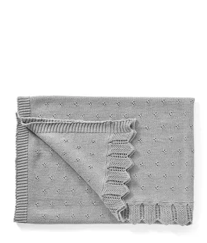 Pointelle Frill Baby Blanket-Sky Grey