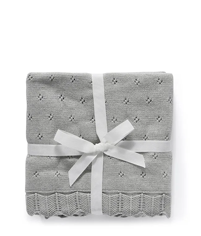 Pointelle Frill Baby Blanket-Sky Grey