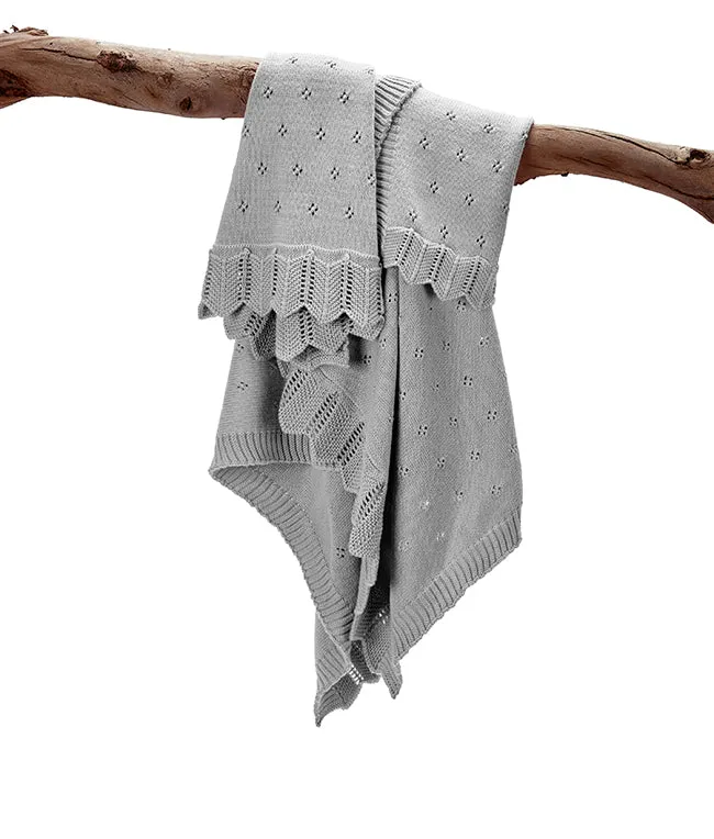 Pointelle Frill Baby Blanket-Sky Grey