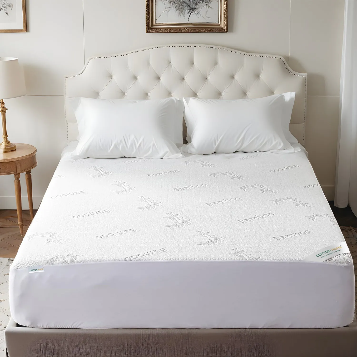 Premium Bamboo Mattress Protector 120x200 35CM | Gray | Breathable & Waterproof by Cotton Home