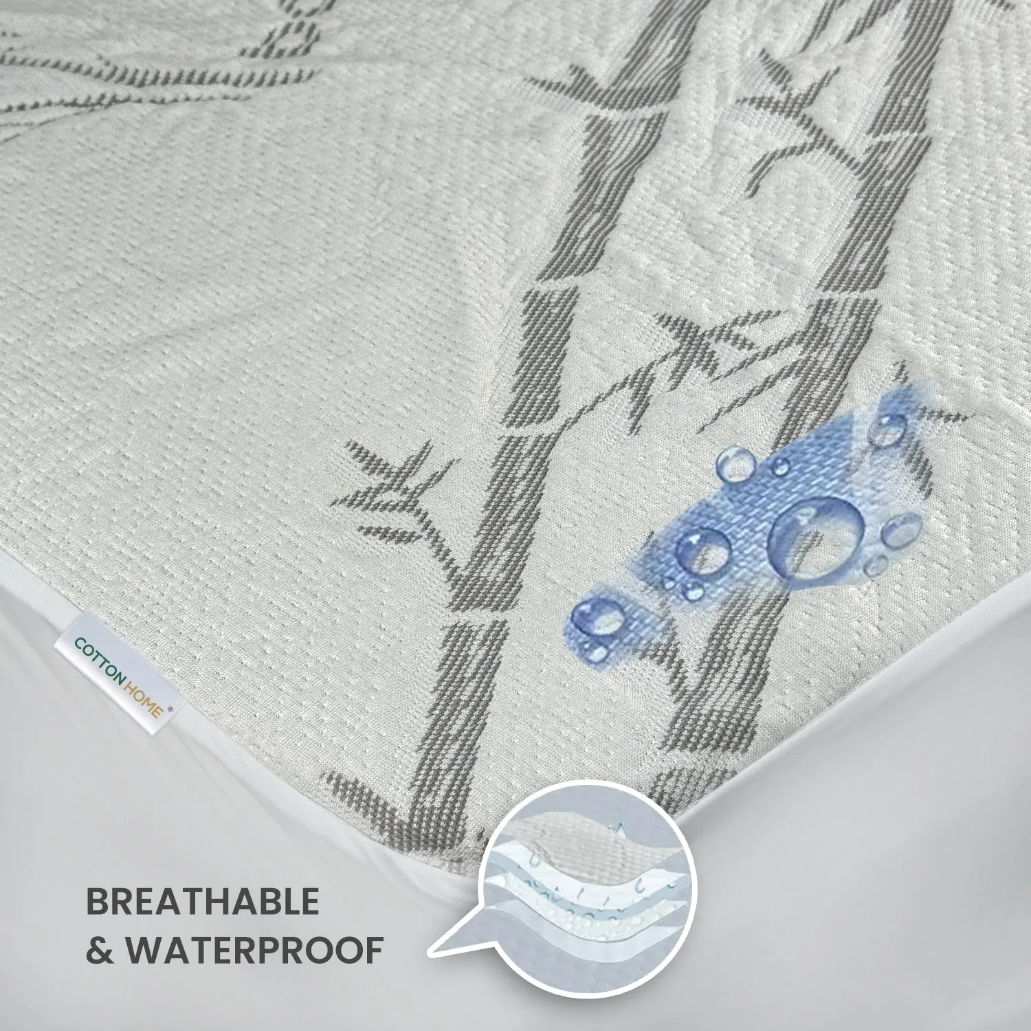 Premium Bamboo Mattress Protector 120x200 35CM | Gray | Breathable & Waterproof by Cotton Home