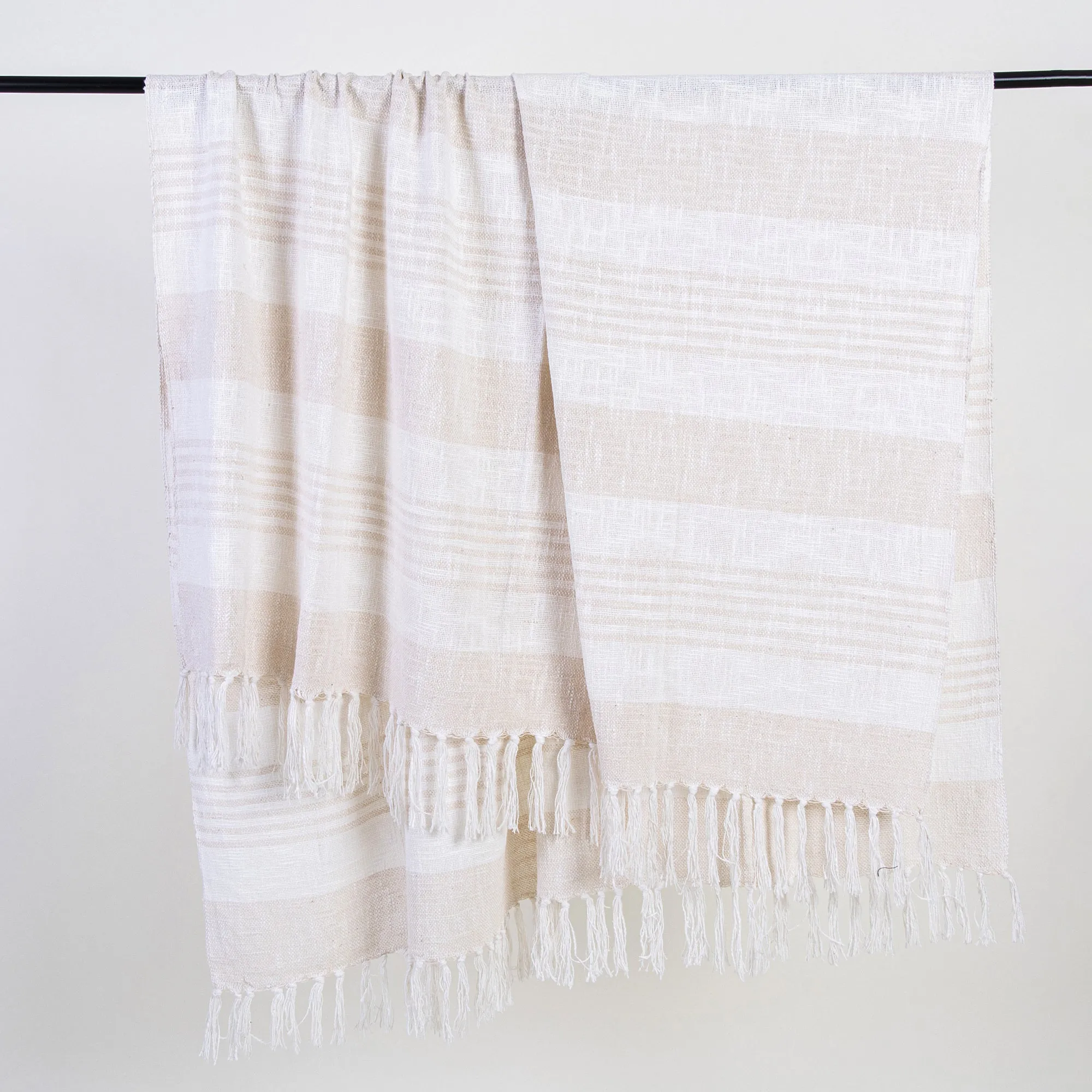 Premium Cream Woven Cotton Throws For Sofas For Couch Decor