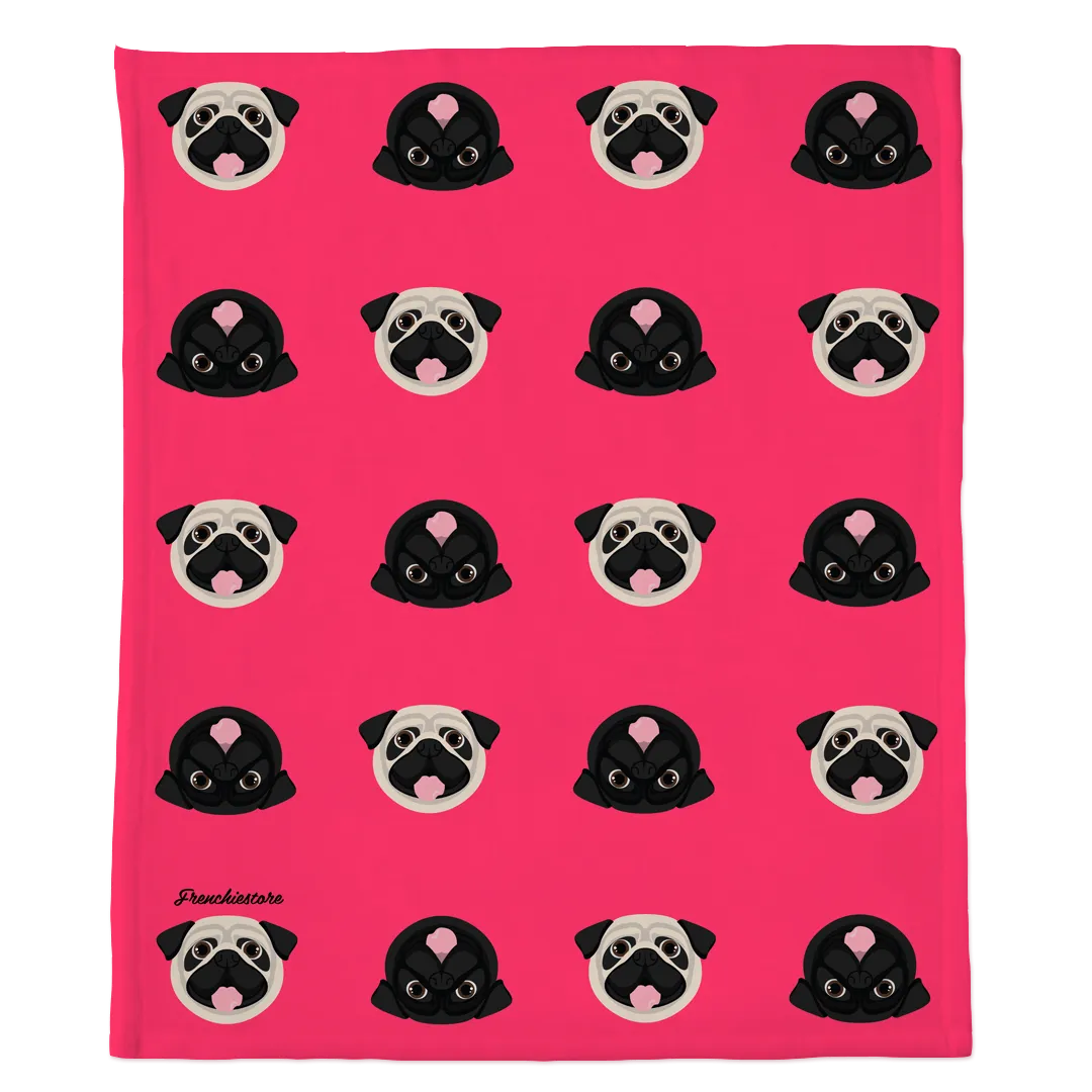 Pug Blanket | Different Pug dogs on Hot Pink