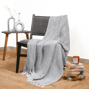 RAJRANG Vintage Rustic Light Weight Indian Decorative Sofa Throw Blanket with Tassels, Diamond Pattern 100% Cotton Couch Bed AC Room Blankets- Light Grey - 50x60 Inch