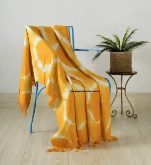 Ravaiyaa - Attitude is everything Tie Dye Mandala Throw Blanket Hand Woven Tassels Bed & Sofa Cover Blanket Handloom Cotton Throw (Yellow)