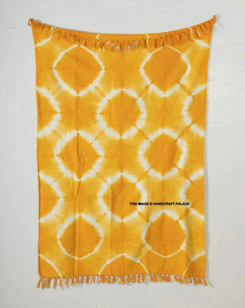 Ravaiyaa - Attitude is everything Tie Dye Mandala Throw Blanket Hand Woven Tassels Bed & Sofa Cover Blanket Handloom Cotton Throw (Yellow)
