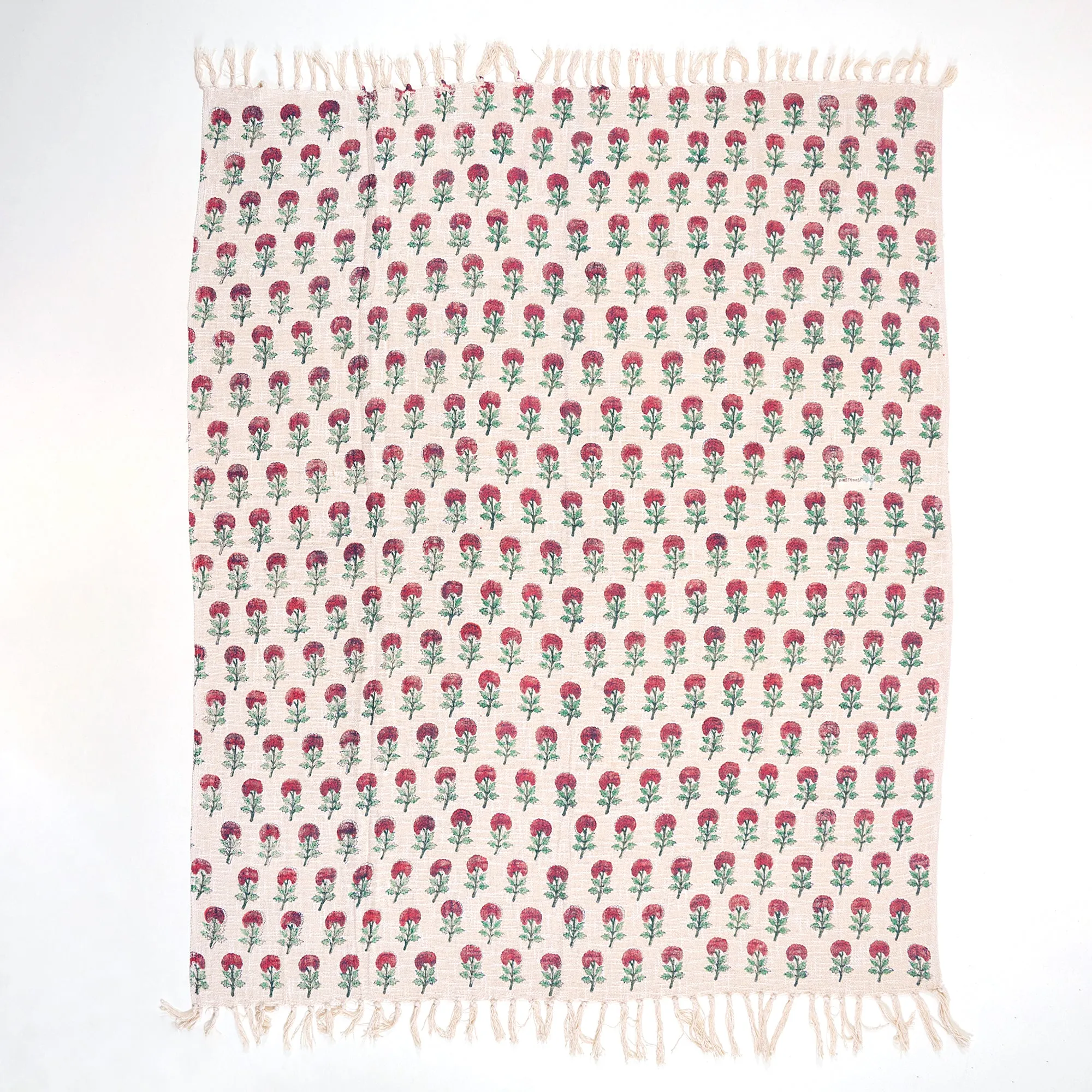 Red Rose Floral Print Pure Cotton Hand Block Throw Blankets For Home Decor
