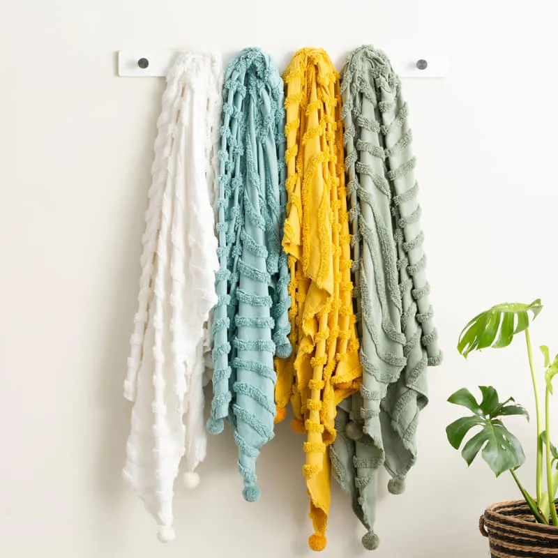 Renee Taylor Wave Cotton Chenille Vintage Washed Aqua Tufted Throw