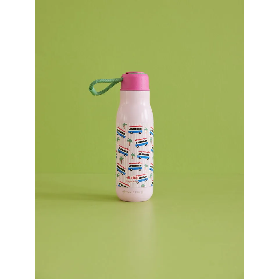 Rice DK Stainless Steel Drinking Bottle with Pink Cars Print - 12h Hot/24h Cold - 500 ml