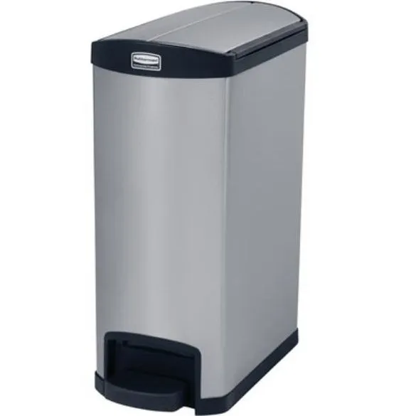 RUBBERMAID SLIM JIM STAINLESS STEEL END STEP ON RECTANGULAR TRASH CAN - 50L BLACK
