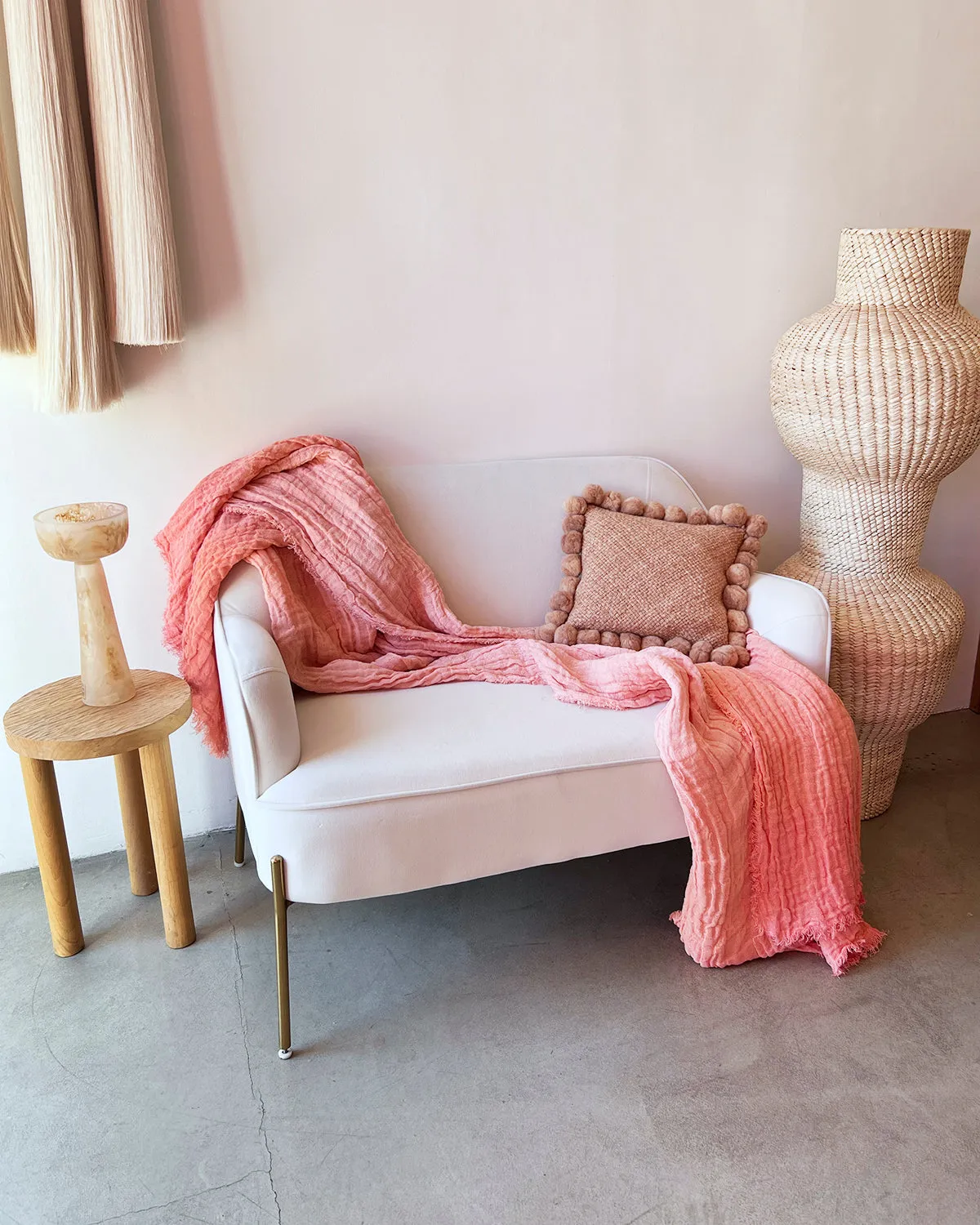 SALE Coral Hand-Painted Open-Weave Linen Throw