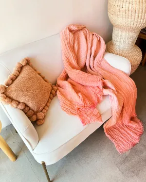 SALE Coral Hand-Painted Open-Weave Linen Throw