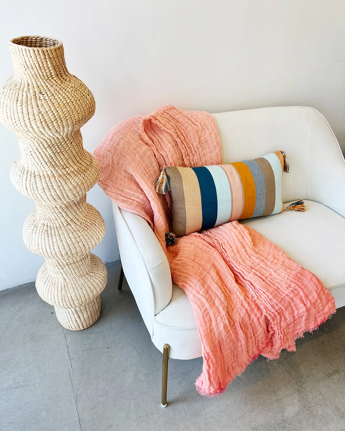 SALE Coral Hand-Painted Open-Weave Linen Throw