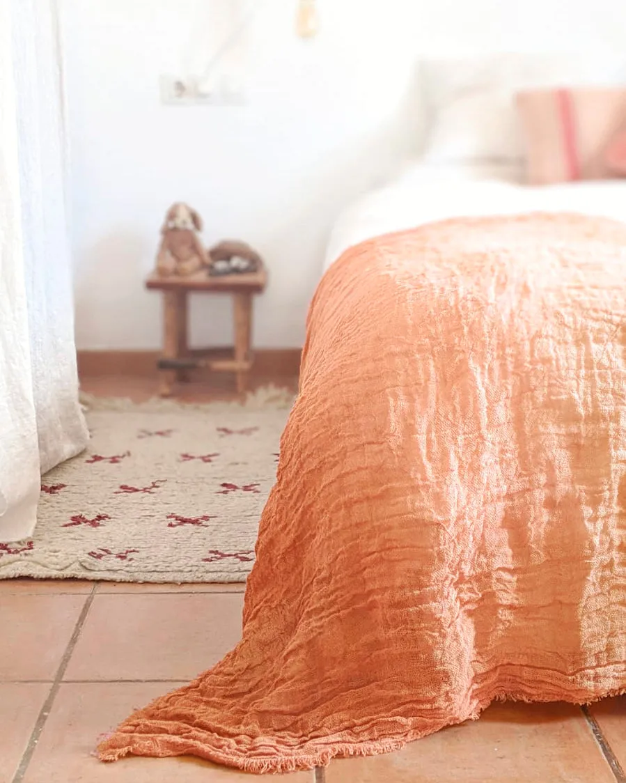 SALE Coral Hand-Painted Open-Weave Linen Throw
