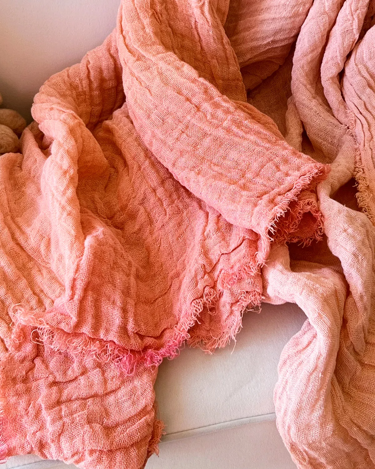 SALE Coral Hand-Painted Open-Weave Linen Throw
