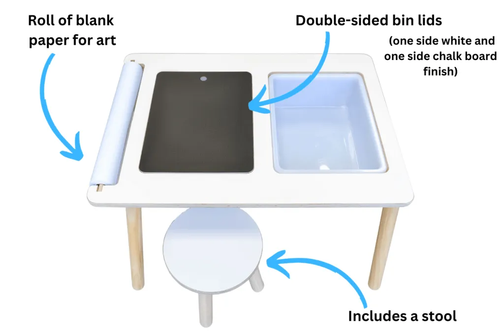 Sensory Bin Table and Stool (includes bins, cover, paper roll holder, and 25m of paper)