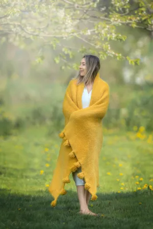 Spicy Mustard Tassel Throw Blanket