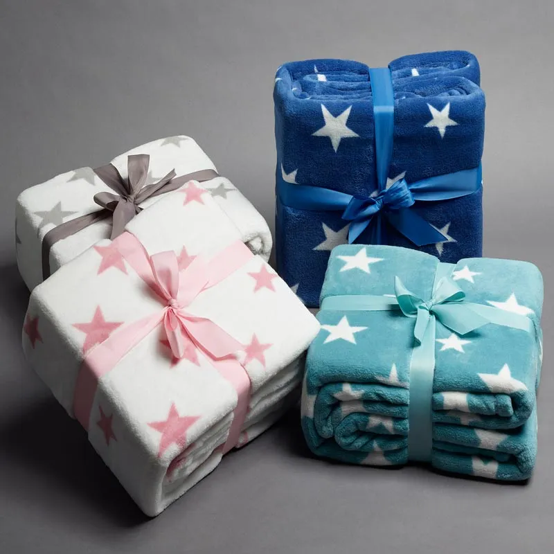Stars Fleece Throw Rug Super Soft Snuggle Blankets Four Colours